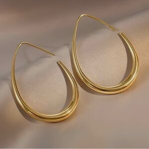 Gold Tone Oval Drop Hoop Earrings